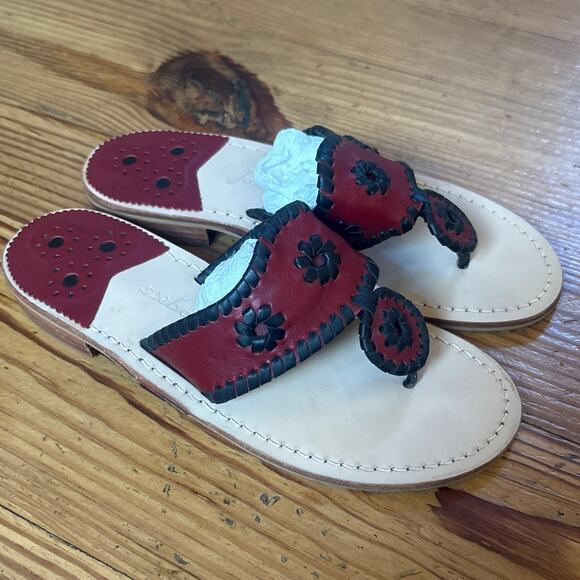 Jack Rogers Navajo red black leather thong heel sandals SIZE 7 - Picture 5 of 5